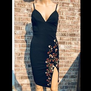 Fashion Nova Black Embroidered Floral Dress